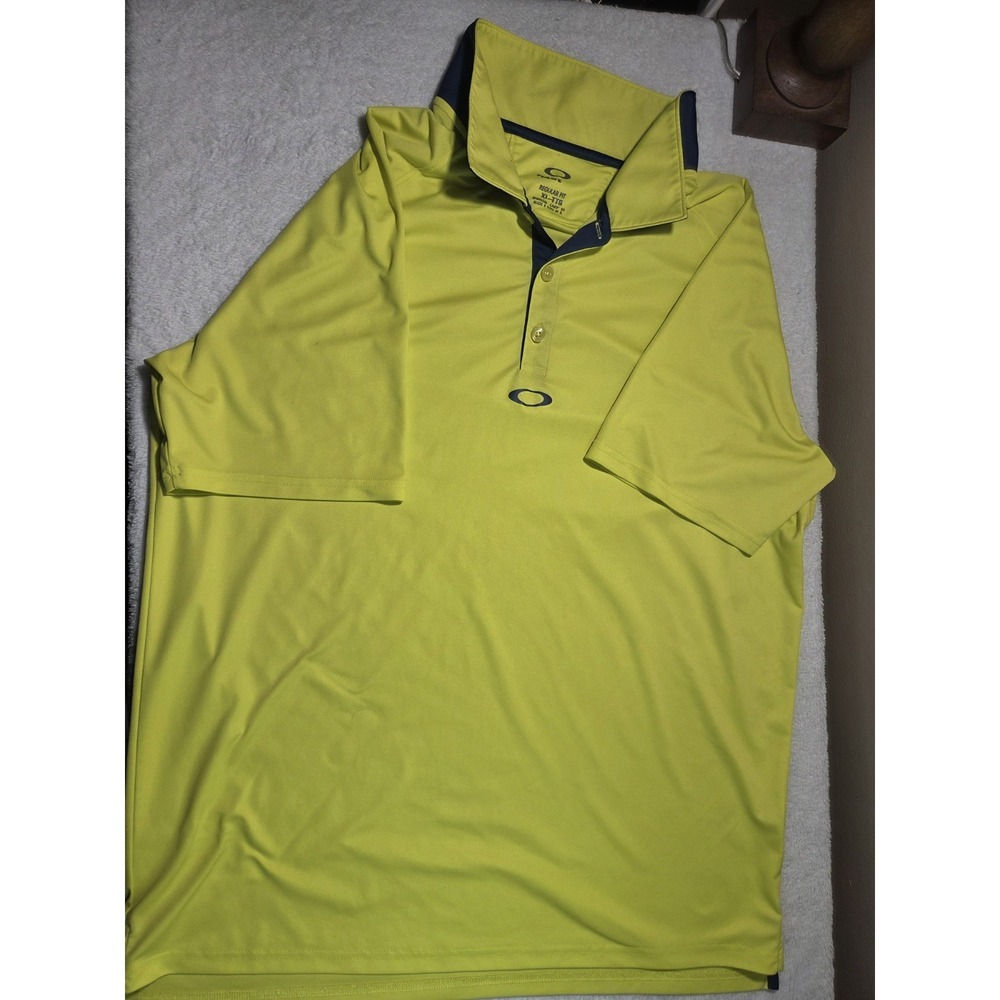 Oakley Golf Polo Shirt Mens Sz XL Neon Yellow Regular Fit Performance Stretch